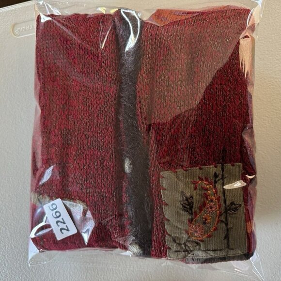 Vintage sz 1X Sweater Cardigan Button Red Embroidery Fall Patchwork Artsy - Picture 8 of 8